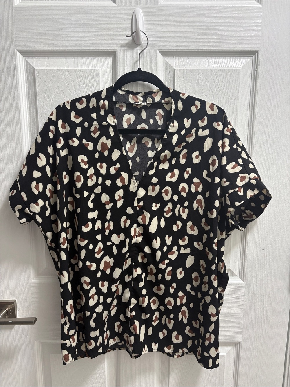 JODIFL Black Leopard-Spot Short Sleeve Button-Down Shirt